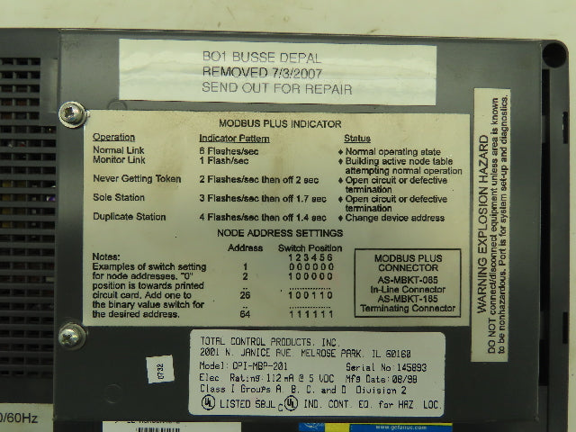 Ge QPI-MBP-201 Fanuc Quickpanel Total Control 9" HMI 120VAC PLC