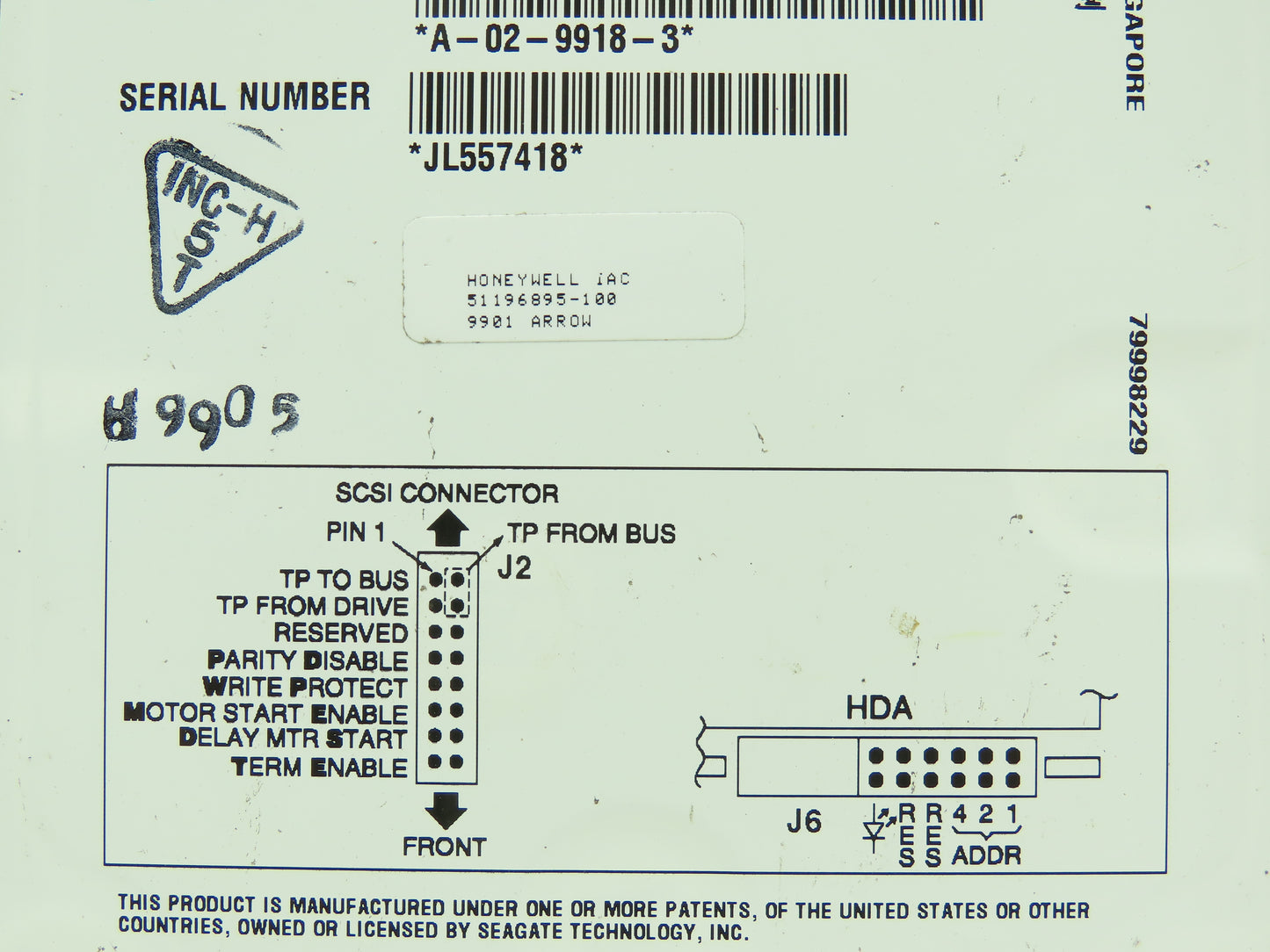 Honeywell Single Redundant Drive Seagate Barracuda Controller Board SCSI
