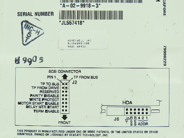 Honeywell Single Redundant Drive Seagate Barracuda Controller Board SCSI