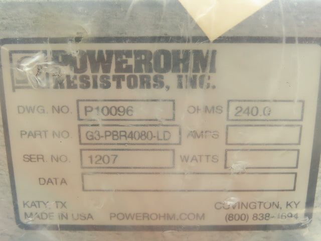 Powerohn G3-PBR4080-LD Dynamic Braking Resistor 240.0 Ohms 7.5HP P10096