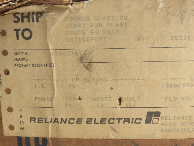 Reliance 1YAB51836A1 Duty Master A-C Electric Motor 1.5HP 1740RPM 460V 3PH 182T