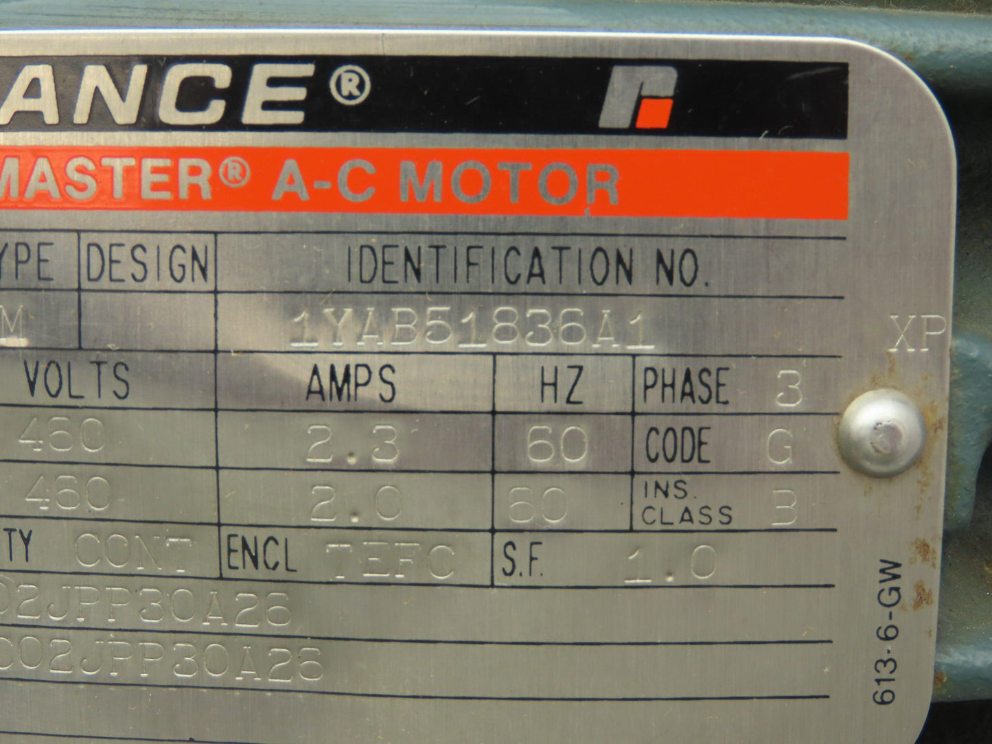 Reliance 1YAB51836A1 Duty Master A-C Electric Motor 1.5HP 1740RPM 460V 3PH 182T