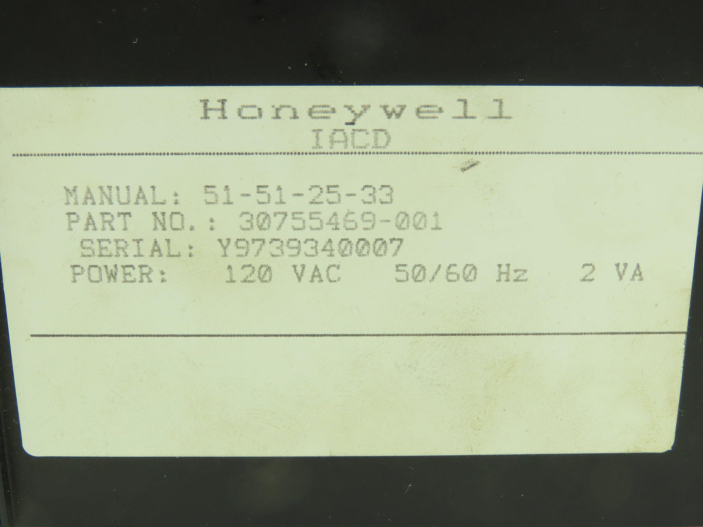 Honeywell 51-51-25-33 30755469-001 IACD Standby Manual 120VAC