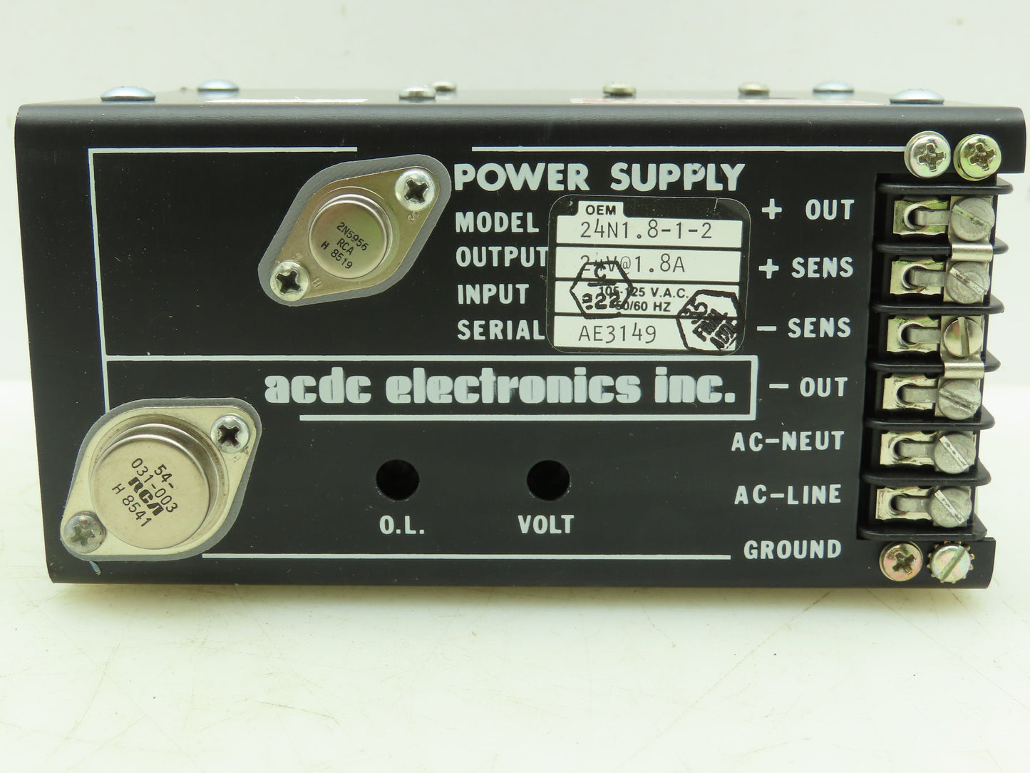ACDC Electronics 24N1.8-1-2 Industrial Power Supply 24V Output 105-125VAC Input