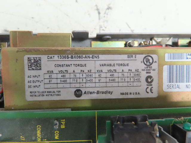 Allen Bradley 1336S-BX060-AN-EN5 Variable Frequency Drive VFD Ser E 480V 61 KVA