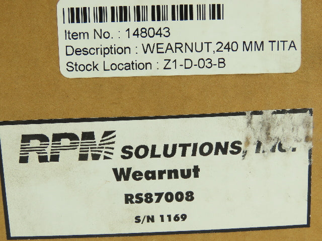 RPM Solutions RS87008 Wearnut 240 MM Titanium Bushing O-ring