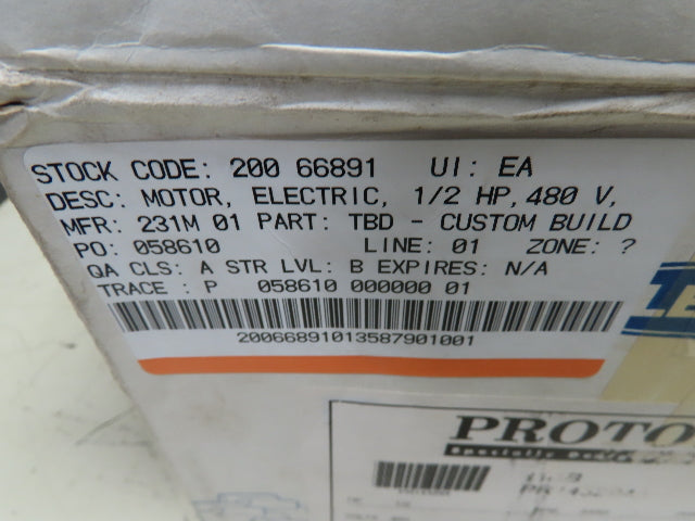 Leeson PR143294 Electric Motor 1/2HP 3450RPM 460V 3PH 48 Frame 1/2"Shaft