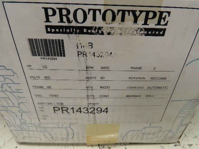 Leeson PR143294 Electric Motor 1/2HP 3450RPM 460V 3PH 48 Frame 1/2"Shaft