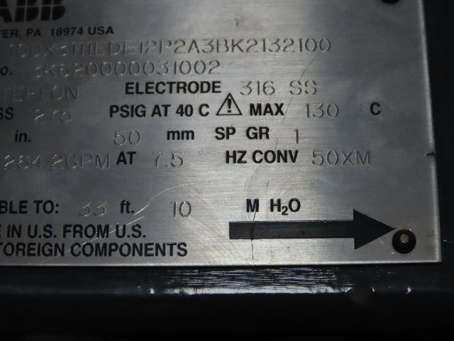ABB 10DX3111EDE12P2A3BK2132100 2" Flowmeter Flowtube