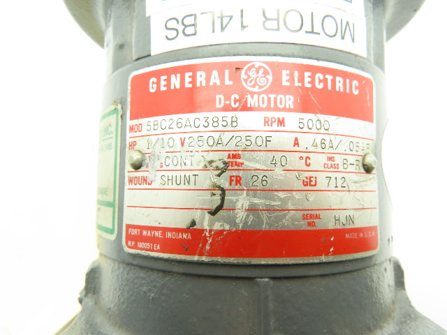 GE 5BC-26AC-385-B Electric DC Motor 1/10Hp 250V 5000 RPM 3/8" Shaft