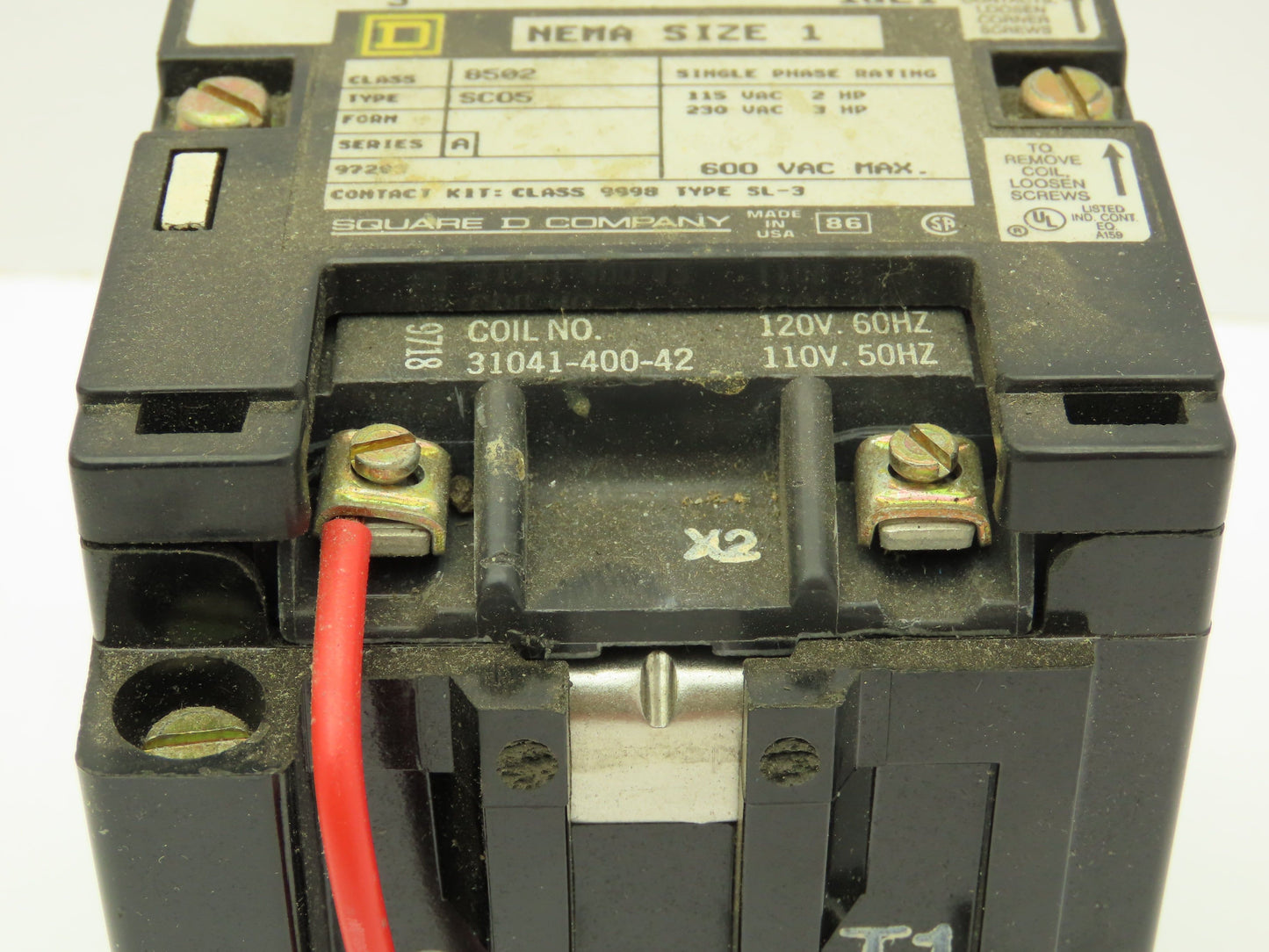 Square D Class 8502 Type SC05 Ser A Motor Starter 600V 1PH 2P 120V Coil NEMA 1