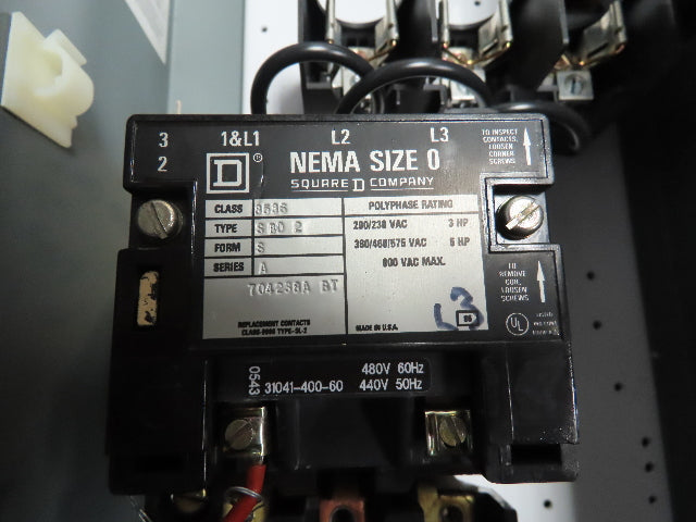 Square D 8538SBG13V06 Combination Starter Motor Control 30A 600V 3 Ph NEMA 0