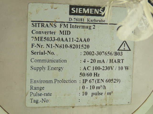 Siemens 7ME5033-0AA11-2AA0 SITRANS F M Intermag 2 Flowmeter Transmitter 4-20mA