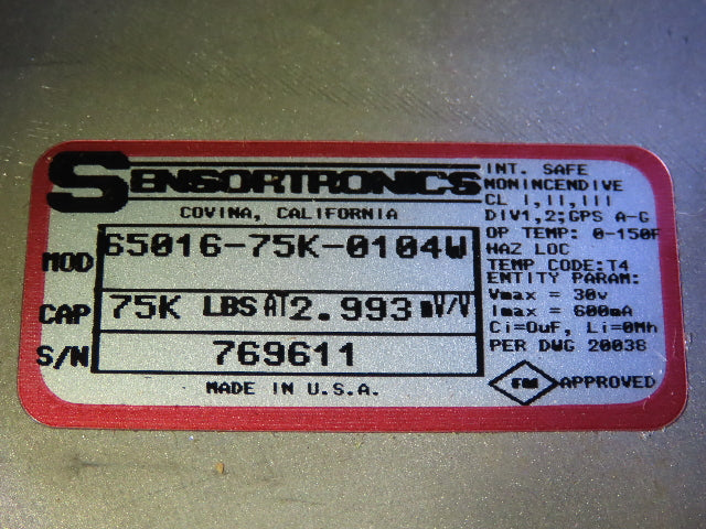 Sensortronics 65016-75K-0104W Mettler Toledo Load Cell Cap 75K 75000 LBS