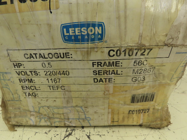 Leeson Electric Motor 1/2 0.5 HP 220/440V 3 Ph 56C 65°C Invertor Continuous Duty
