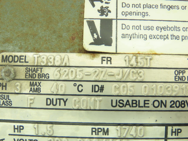 U.S. Motors T338A Energy Efficient Electric Motor 1.5HP 1740RPM 460V 3PH 145T Fr