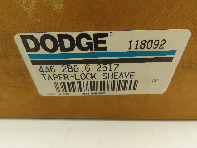 Dodge 4A6.2B6.6-2517 Taper Lock Bushed Bore V-Belt 4-Groove Pulley/Sheave 118092