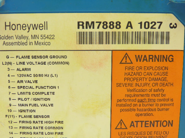 Honeywell RM7888 A 1027 Burner Control Flame Amplifier Rev A JR3 Jumper Cut