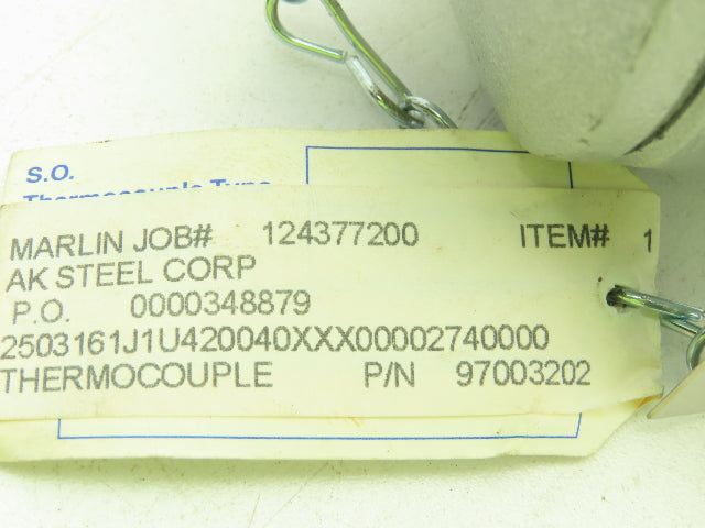 Marlin MFG M-112035-06 Type J Thermocouple Head & 4-1/4"L x 1/2"OD SS Probe Assy