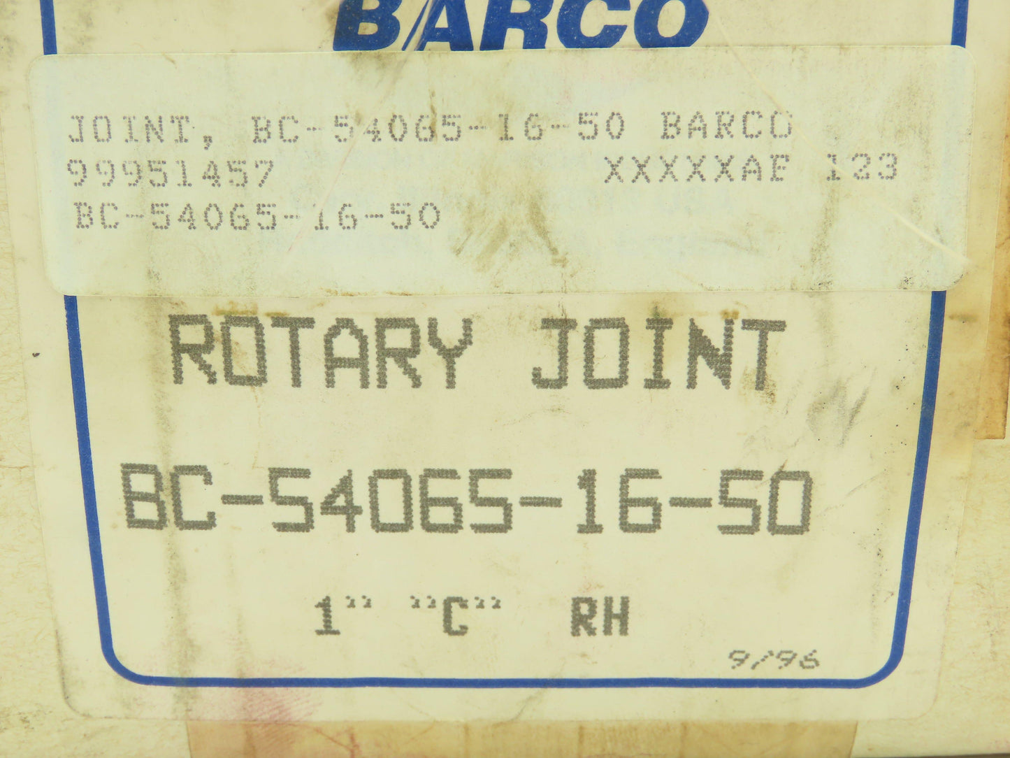 Barco BC-54065-16-50 Rotary Joint Type-C 1" NPT RH Rotor Duoflow Fixed Siphon