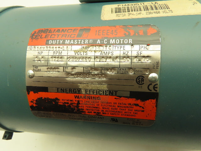 Reliance Duty Master P14X3251T-LA 1 Hp FJ143 Frame 230/460v 3ph Electric Motor