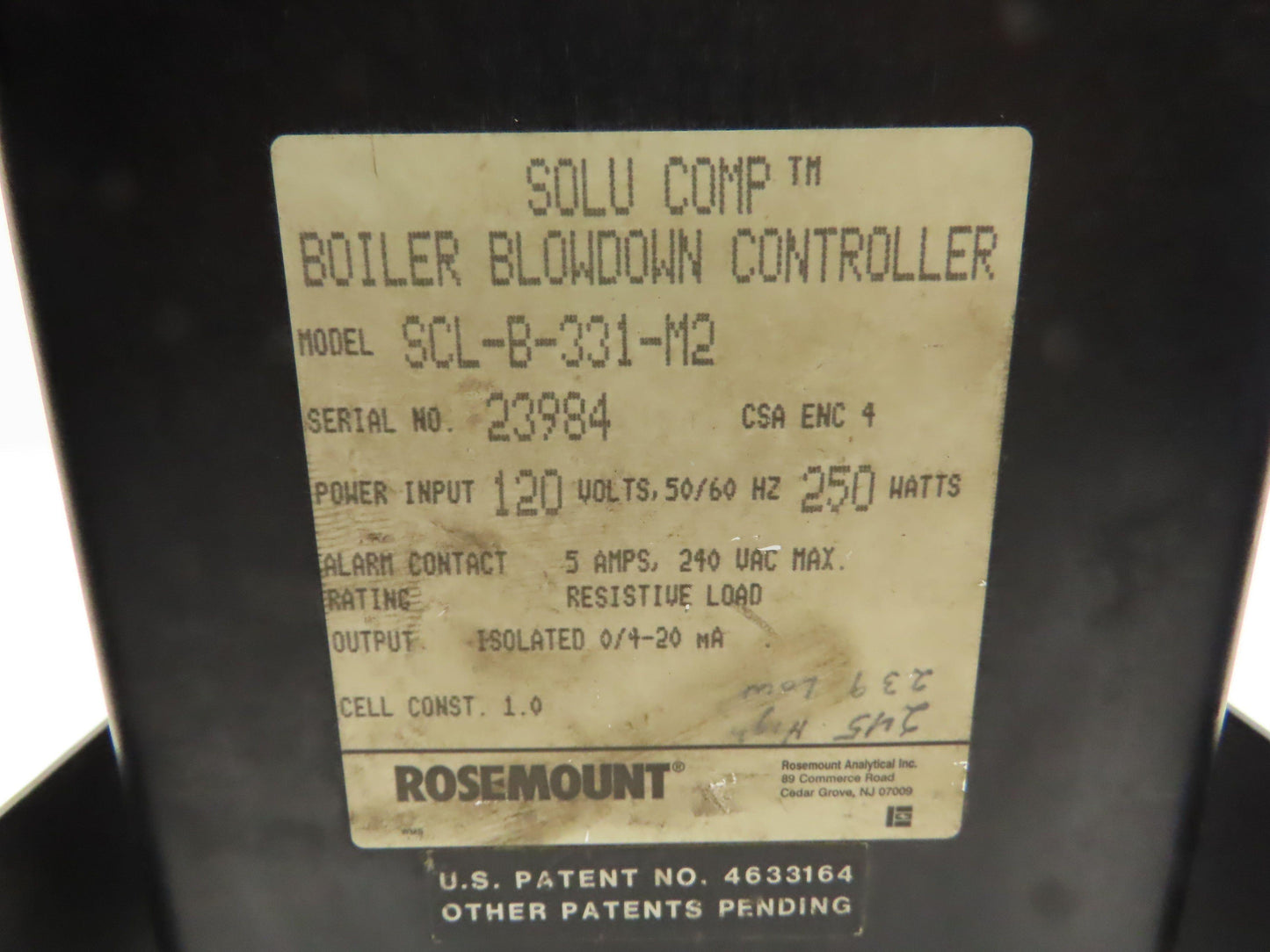 Rosemount SCL-B-331-M2 Analytical Solu-Comp Boiler Blowdown Controller 120V 250W