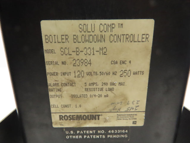 Rosemount SCL-B-331-M2 Analytical Solu-Comp Boiler Blowdown Controller 120V 250W