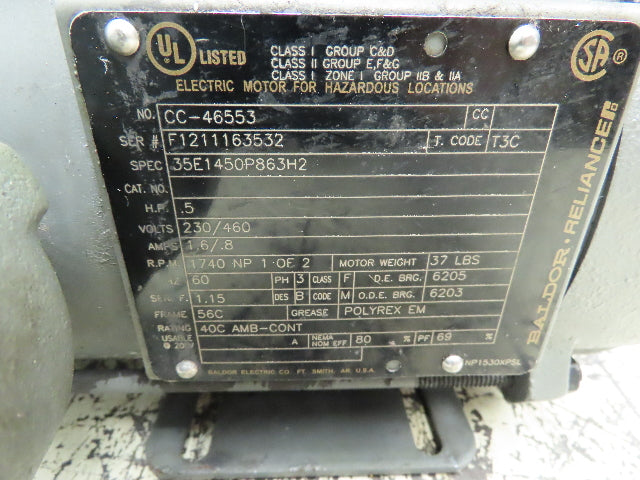 Baldor CC-46553 1/2 Hp 56C Frame 1740 Rpm Hazardous Location Motor 230/460v