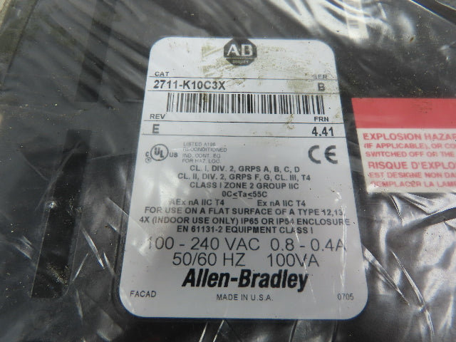 Allen Bradley 2711-K10C3X PanelView 1000 Series B Rev E Frn 4.41 Color Keypad