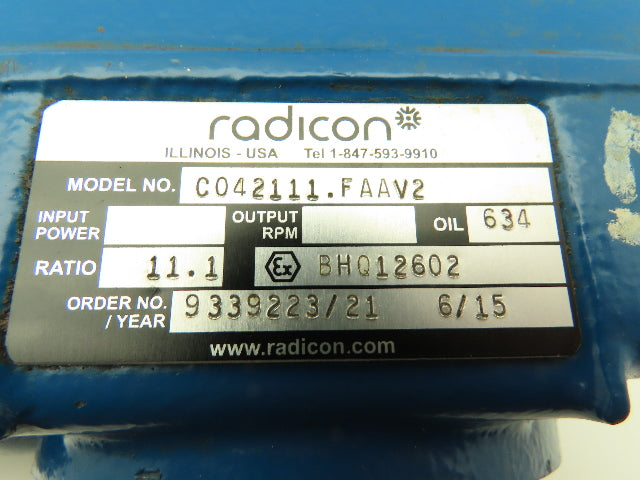 Radicon C042111.FAAV2 11.1:1 Ratio 1-1/4" Thru Shaft Helical Gear Reducer