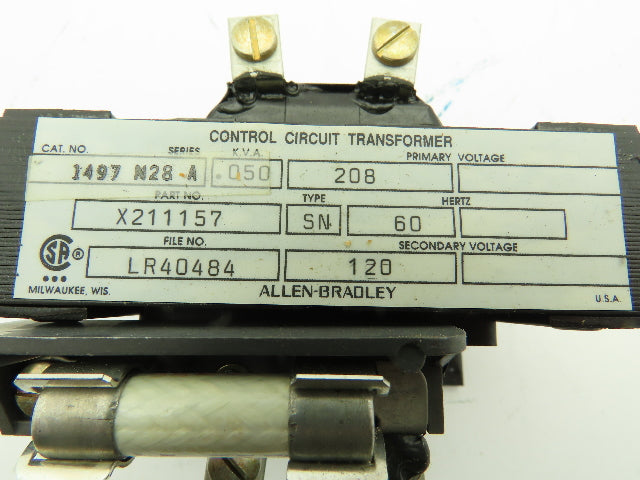 Allen Bradley 1497-N28 Ser A Control Circuit Transformer Pri 208 Sec 120 .050KVA