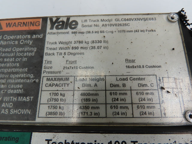Husco 8522716 Rev. 3 Forklift Hydraulic Control Valve off a Yale GLC040VXNVSE083