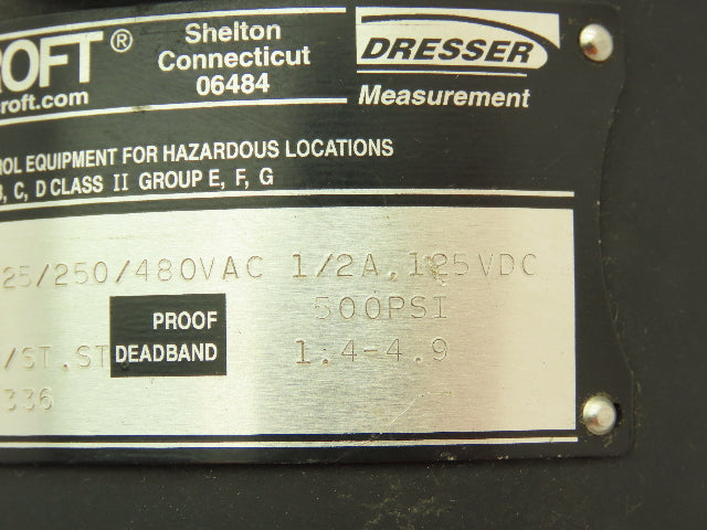 Ashcroft B724V Pressure Switch 15A 125/250/480VAC 60/500 PSI Hazardous Location