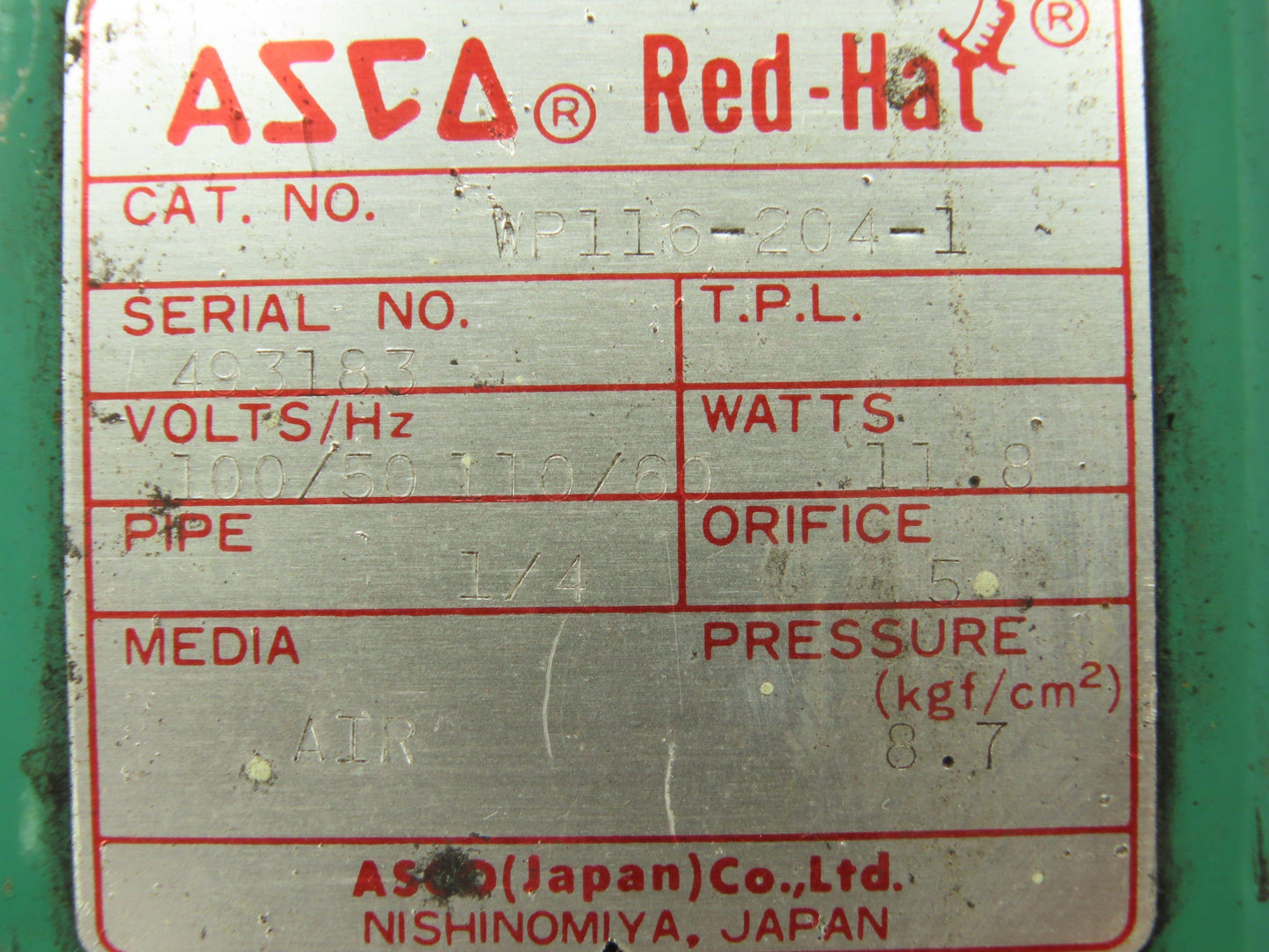 Asco WP116-204-1 Pneumatic Brass Solenoid Valve 1/4" NPT 110V
