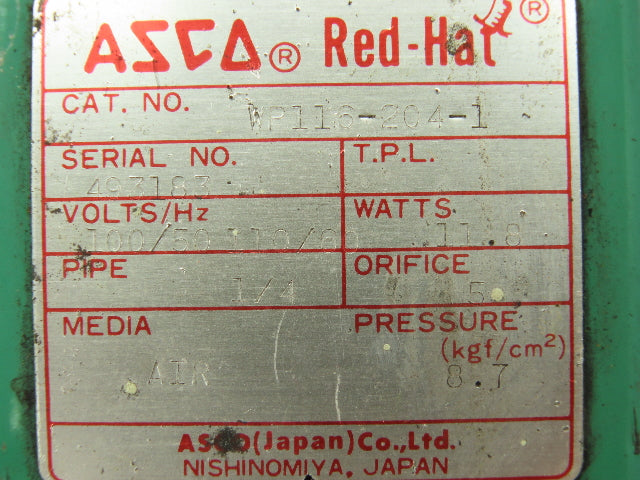 Asco WP116-204-1 Pneumatic Brass Solenoid Valve 1/4" NPT 110V
