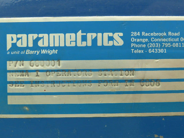 Parametrics 680001 Speed Control Operator Station Box 0-100 Start/Stop