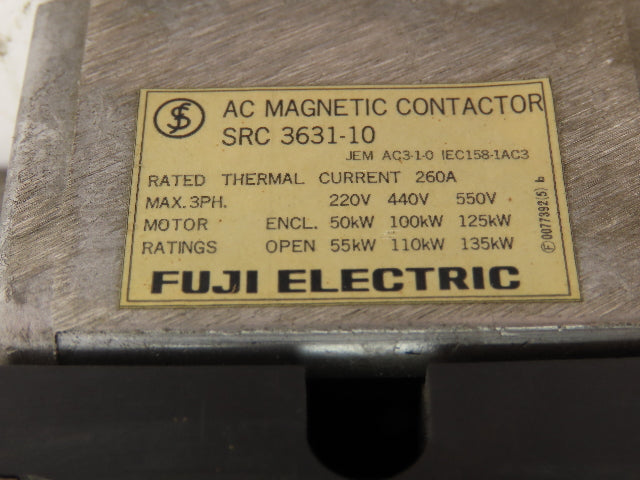 Fuji Electric SRC-3631-10 Motor Starter Contactor 260A 3 Ph 550V 110V Overload