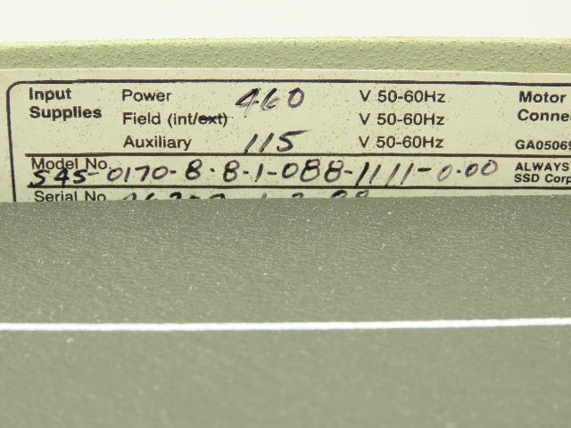 SSD 54501708810881111000 Motor Speed Control VFD 460V 3 Phase Armature 17A