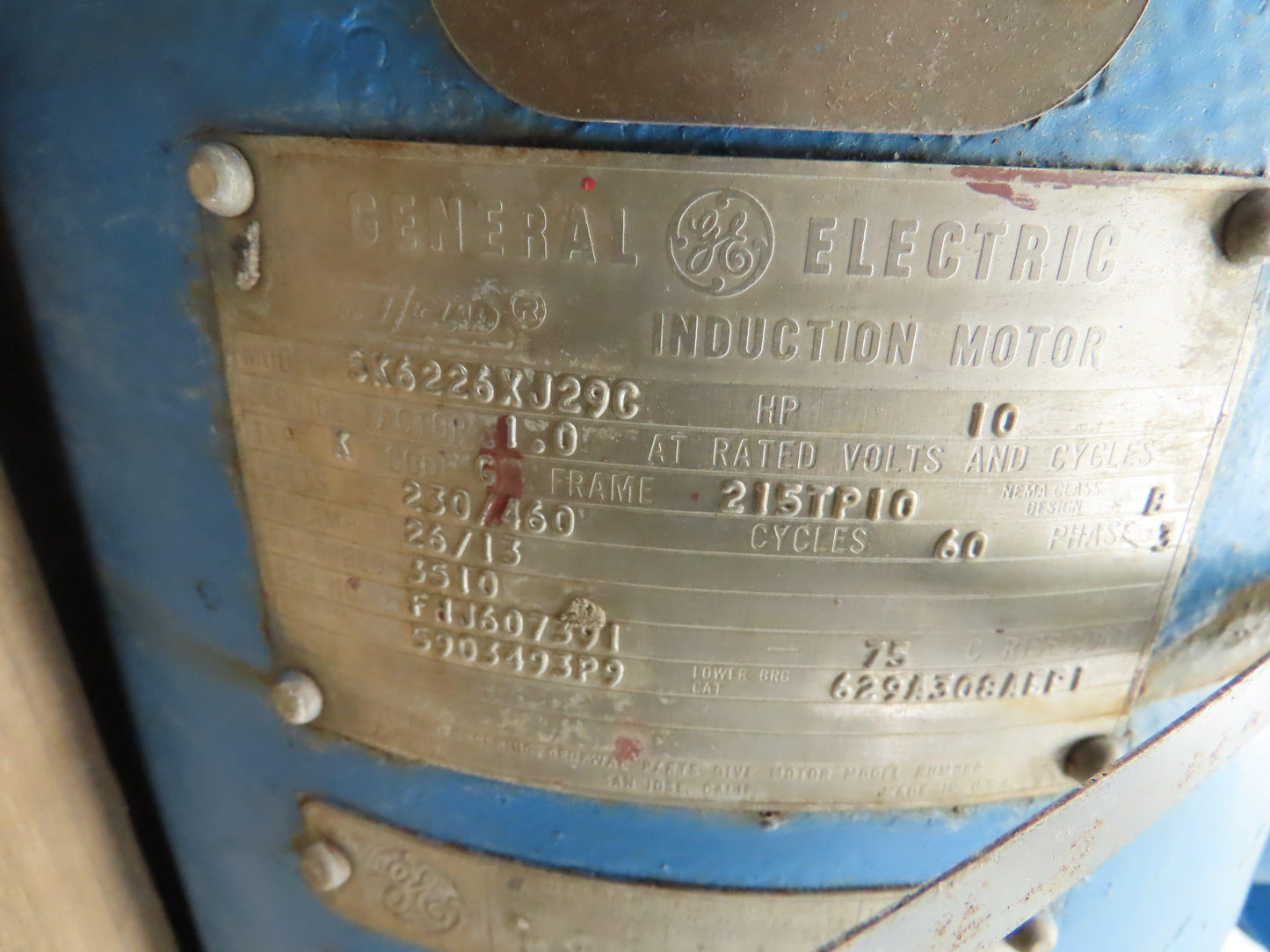GE 5K6226XJ29C Induction Motor 10HP 3510 RPM 3PH 230/460V 215TP10 Frame