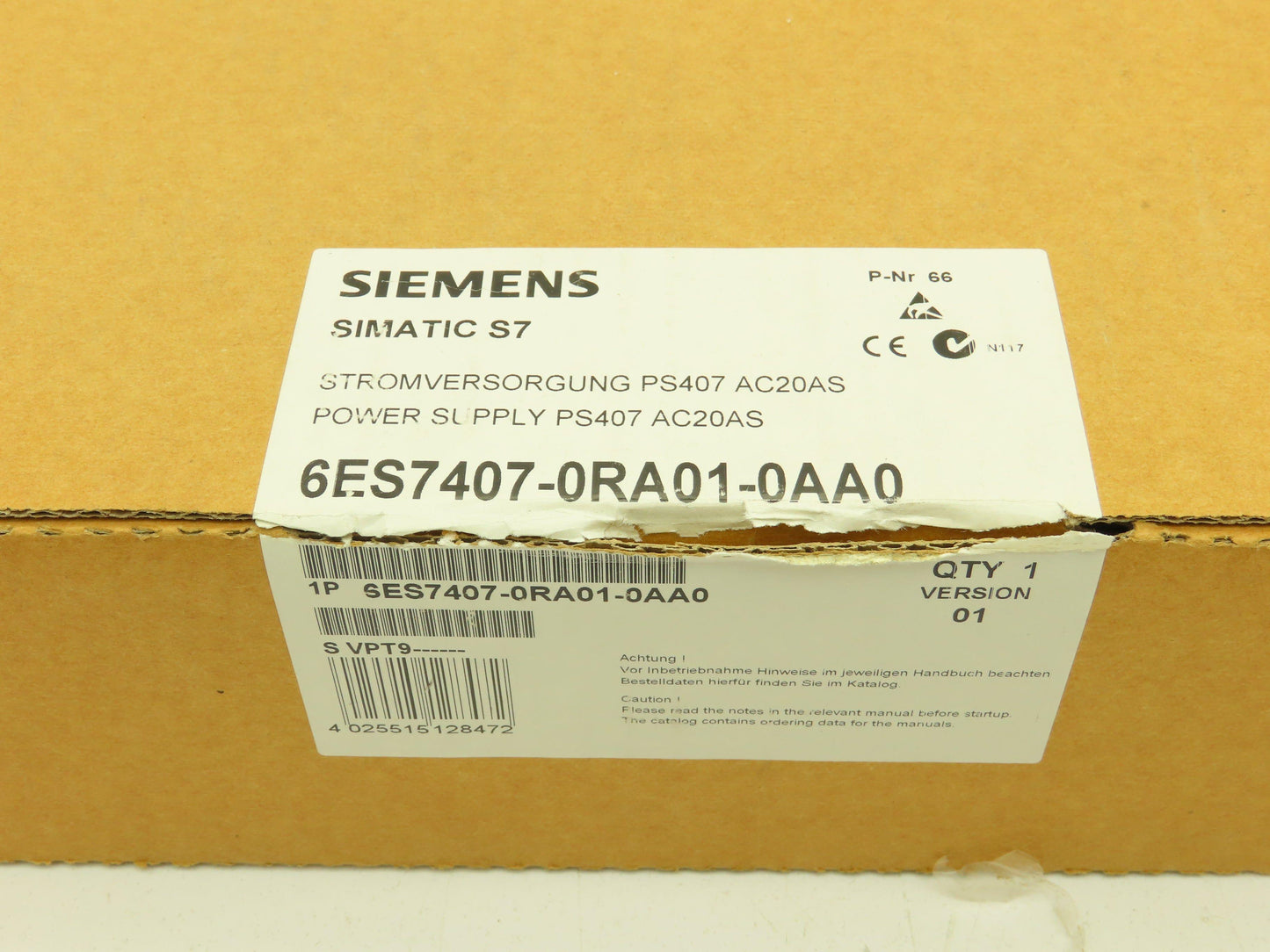 Siemens 6ES7 407-0RA01-0AA0 Simatic S7-400 Power Supply Module 120/230V 20A