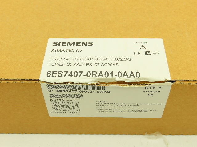 Siemens 6ES7 407-0RA01-0AA0 Simatic S7-400 Power Supply Module 120/230V 20A