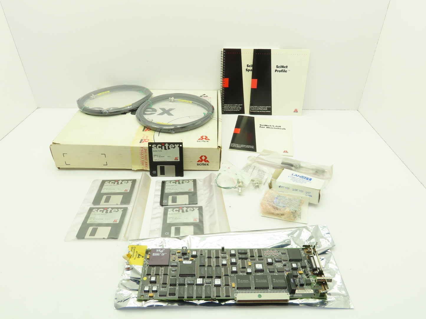 SciTex SciNet Span Kit Span-Pro LAN-MAC Circuit Board Card Floppy Discs