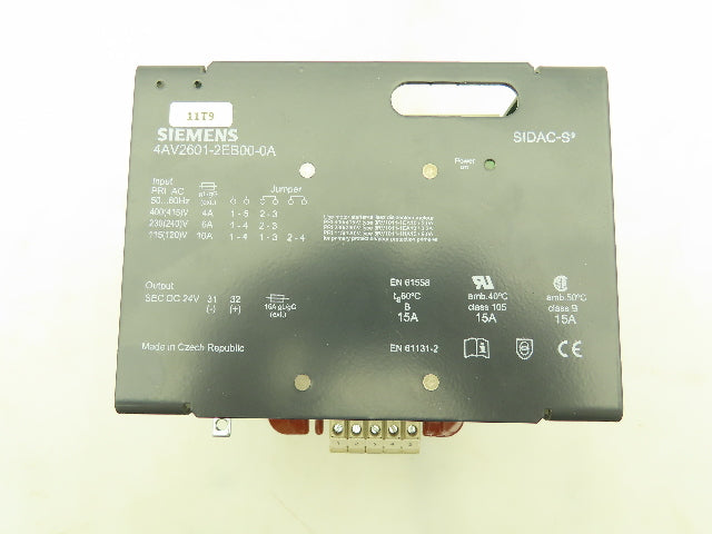 Siemens 4AV2601-2EB00-0A Sidac-S 24VDC 15A Power Supply Single Ph 115-400V Input