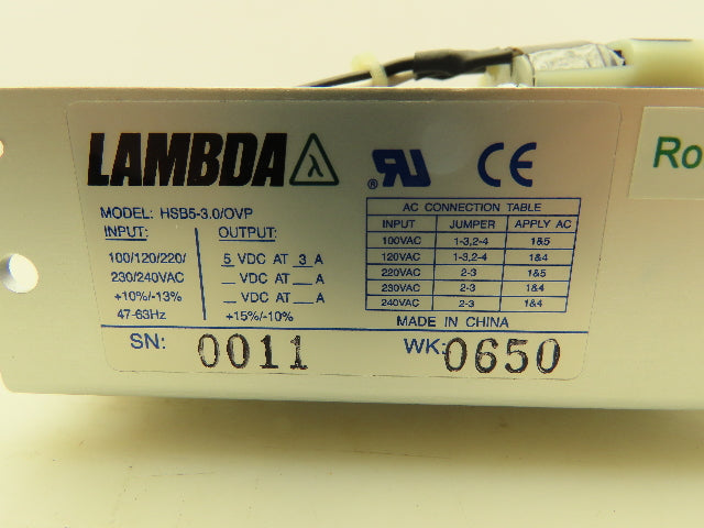 Lambda HSB5-3.0/OVP Power Supply 5VDC 3A Output