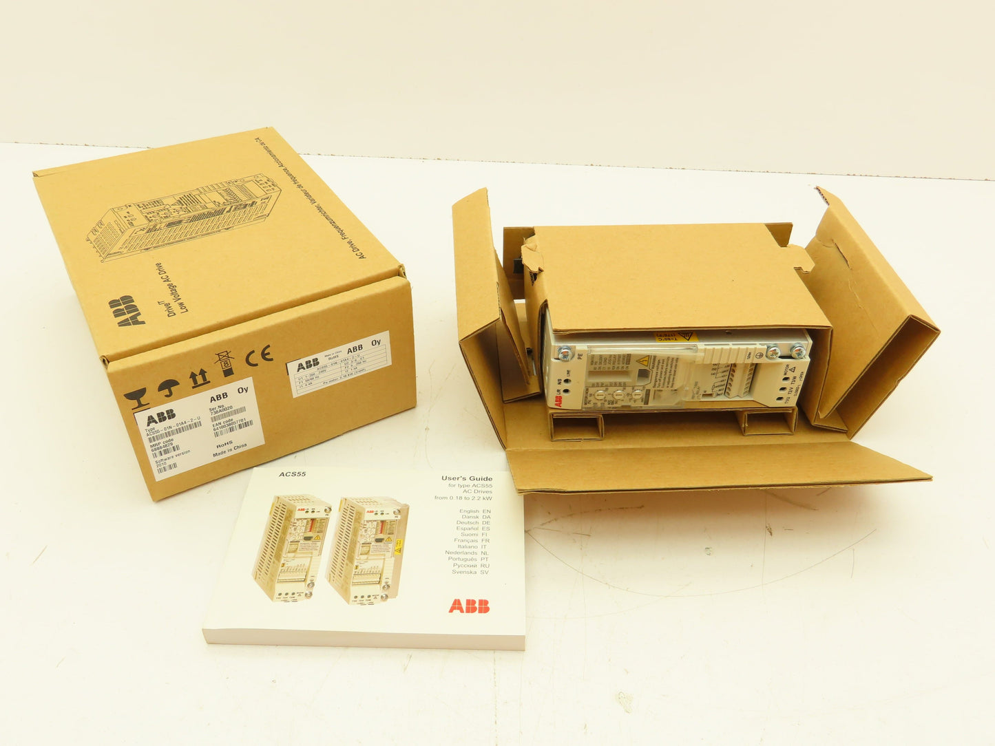 ABB ACS55-01N-01A4-2-U AC Drive 0.18KW/ 0.25HP 0-250Hz 240VAC 1PH to 3PH