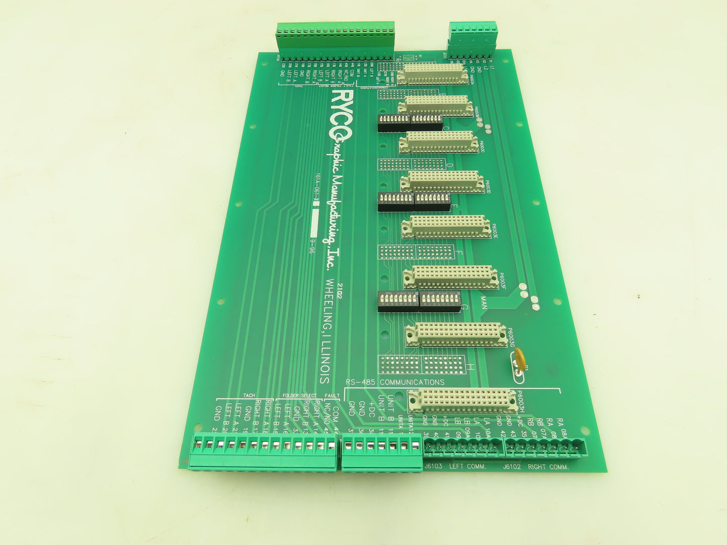 Ryco Graphic Mfg 161A-061-2 Backplane 8-Slot Card Rack Chassis Board