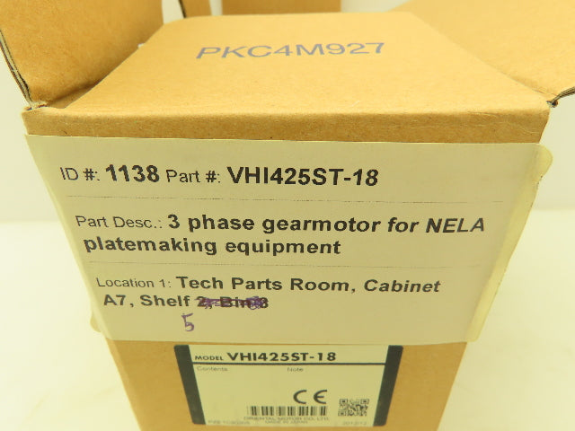 Oriental GV4G18 Induction Gearmotor 1/30Hp 25W 220/230V 3PH 18:1 Gearhead