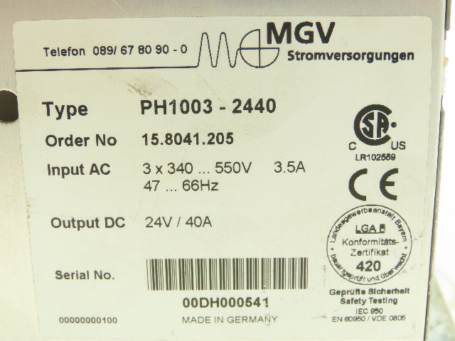 MGV PH1003-2440 Power Supply 24V 40A Out - 3PH 340-550V Input