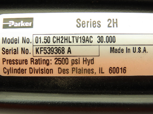 Parker Series 2H CH2HLTV19AC Hydraulic Cylinder 1.5" Bore 30" Stroke 2500 PSI