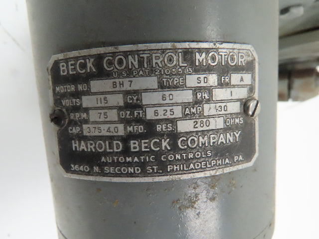 Harold Beck Company 2521-1931A Actuator 131.5:1 Ratio 30#FT. 100° in 30 Sec 115v